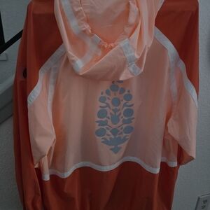 Peach Hooded Jacket with Blue Floral Design
